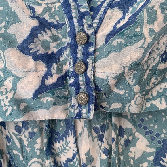 Free People Washed Blue Silver Sun Floral Blouson Open Back Mini Dress Size XS - Picture 13 of 16